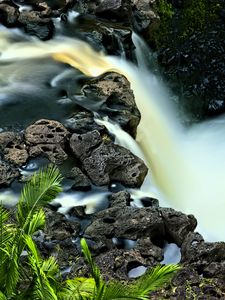 Превью обои водопад, длинная выдержка, камни, пейзаж, природа