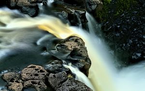 Превью обои водопад, длинная выдержка, камни, пейзаж, природа