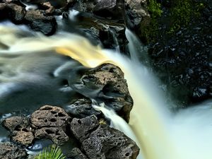 Превью обои водопад, длинная выдержка, камни, пейзаж, природа