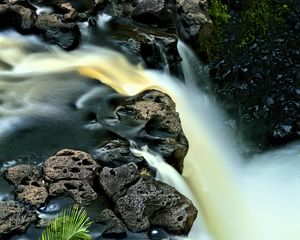 Превью обои водопад, длинная выдержка, камни, пейзаж, природа