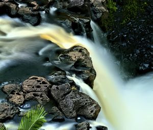 Превью обои водопад, длинная выдержка, камни, пейзаж, природа