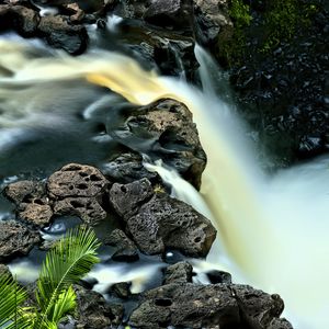 Превью обои водопад, длинная выдержка, камни, пейзаж, природа