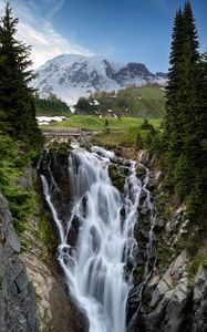 Превью обои водопад, горы, деревья, природа