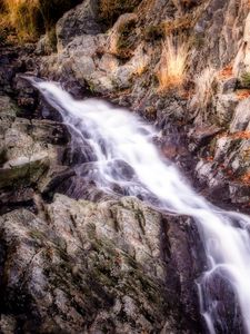 Превью обои водопад, горы, камни, hdr