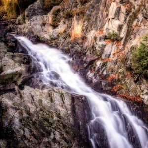 Превью обои водопад, горы, камни, hdr