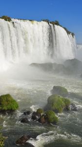 Превью обои водопад, горы, небо, пена