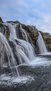 Превью обои водопад, холмы, исландия