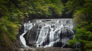 Превью обои водопад, камни, деревья, природа