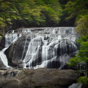 Превью обои водопад, камни, деревья, природа