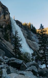 Превью обои водопад, камни, деревья