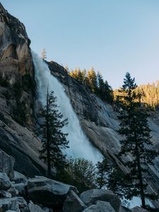 Превью обои водопад, камни, деревья
