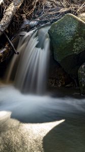 Превью обои водопад, камни, длинная выдержка, природа, пейзаж