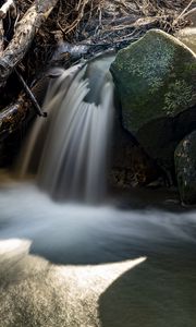 Превью обои водопад, камни, длинная выдержка, природа, пейзаж