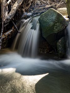 Превью обои водопад, камни, длинная выдержка, природа, пейзаж