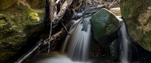 Превью обои водопад, камни, длинная выдержка, природа, пейзаж