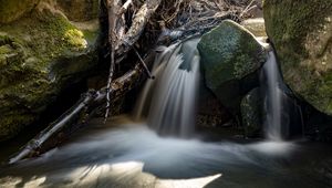 Превью обои водопад, камни, длинная выдержка, природа, пейзаж
