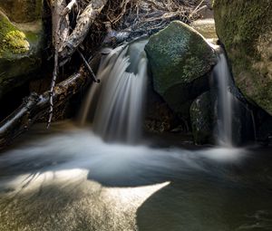 Превью обои водопад, камни, длинная выдержка, природа, пейзаж