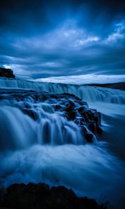 Превью обои водопад, камни, долгая выдержка, природа