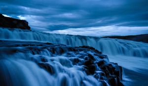 Превью обои водопад, камни, долгая выдержка, природа