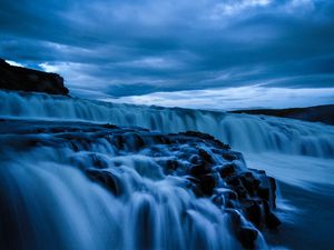 Превью обои водопад, камни, долгая выдержка, природа