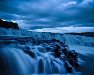 Превью обои водопад, камни, долгая выдержка, природа