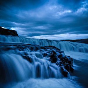 Превью обои водопад, камни, долгая выдержка, природа