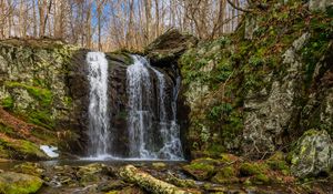 Превью обои водопад, камни, мох, деревья, природа