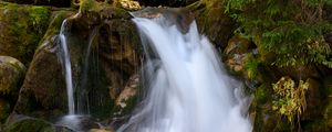 Превью обои водопад, камни, мох, долгая выдержка, природа