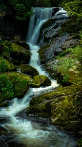 Превью обои водопад, камни, мох, пейзаж