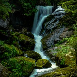 Превью обои водопад, камни, мох, пейзаж