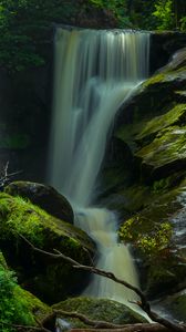 Превью обои водопад, камни, мох, природа, долгая выдержка