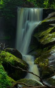 Превью обои водопад, камни, мох, природа, долгая выдержка