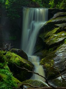 Превью обои водопад, камни, мох, природа, долгая выдержка