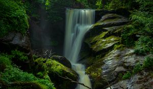 Превью обои водопад, камни, мох, природа, долгая выдержка