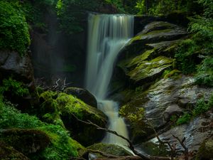 Превью обои водопад, камни, мох, природа, долгая выдержка