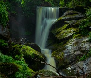 Превью обои водопад, камни, мох, природа, долгая выдержка