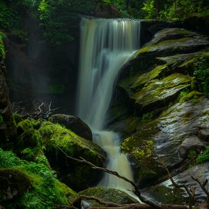 Превью обои водопад, камни, мох, природа, долгая выдержка