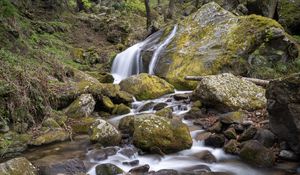 Превью обои водопад, камни, мох, природа, пейзаж