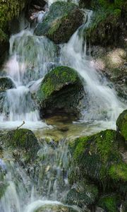 Превью обои водопад, камни, мох, природа, каскад