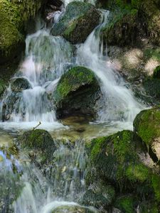 Превью обои водопад, камни, мох, природа, каскад