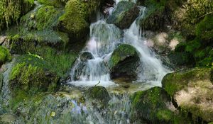 Превью обои водопад, камни, мох, природа, каскад