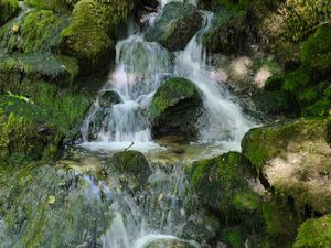 Превью обои водопад, камни, мох, природа, каскад