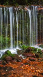 Превью обои водопад, камни, пейзаж, природа, мокрый