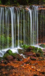 Превью обои водопад, камни, пейзаж, природа, мокрый