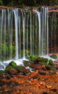 Превью обои водопад, камни, пейзаж, природа, мокрый