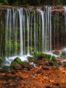 Превью обои водопад, камни, пейзаж, природа, мокрый