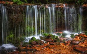 Превью обои водопад, камни, пейзаж, природа, мокрый