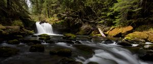 Превью обои водопад, камни, поток, мох, вода
