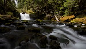 Превью обои водопад, камни, поток, мох, вода