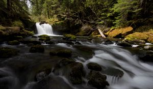 Превью обои водопад, камни, поток, мох, вода